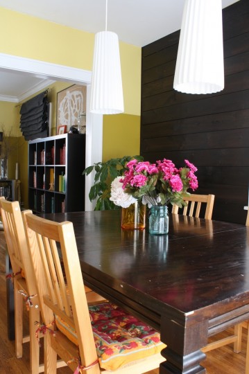 Dining room, showing off some of the dings on the imperfect dining room table.