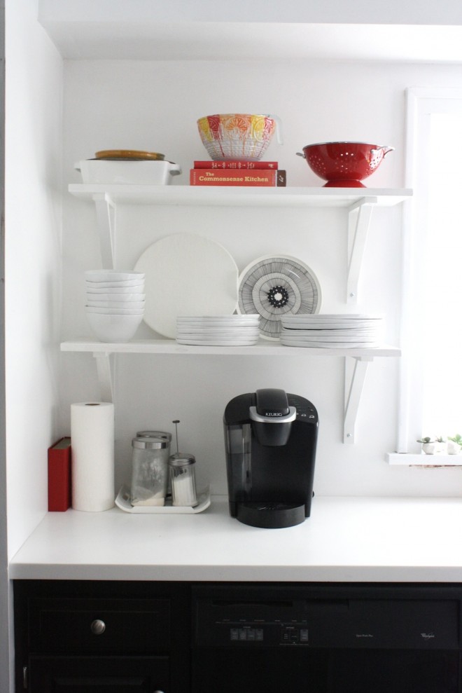 Kitchen upgrade with new countertop and dishes.