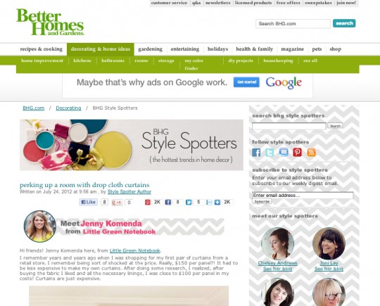 Included in a feature on Better Homes & Gardens, July 2012.
