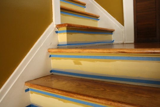 Taping prior to adding the third and fourth colors to the stairs.
