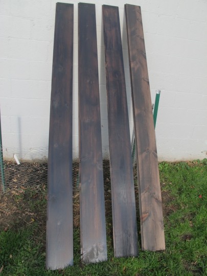 Three, doubly-stained for a rich, dark appearance. The fourth, singly stained and a lighter shade than I wanted.