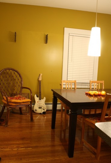 Dining room wall. Blank, boring, before.