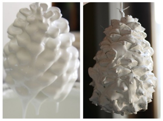 The Behr Premium Plus Exterior paint was a bit too thick for the pine cones.