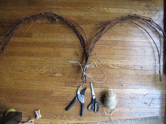 Torquing the pieces and tying the ends together.