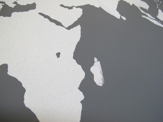 Screen printed map, close-up. Screen printed map, close-up.