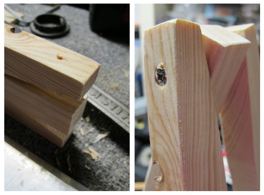 Predrilling and countersinking the screws into the top of the easel.