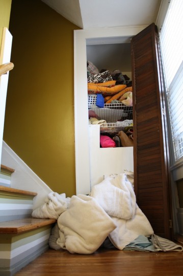 Closet disaster, revealed.