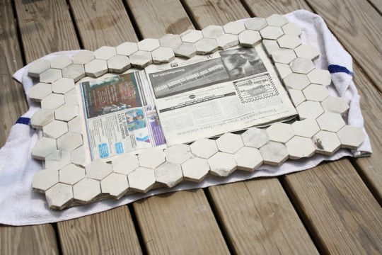 Letting the tiles dry.