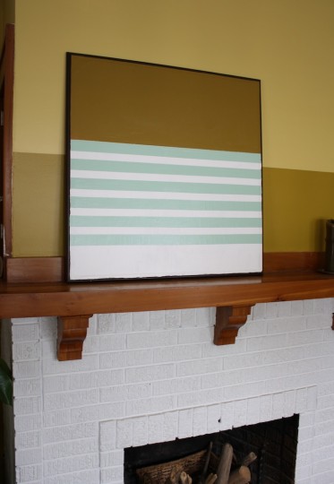 Updated canvas decoration over the fireplace. Sea foam green, not so shabby as an accent color!