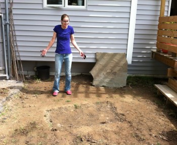 Planning location for our DIY flagstone patio.
