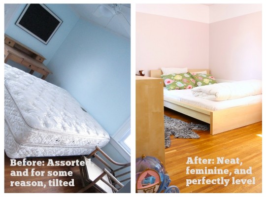 Bedroom transformation in progress.