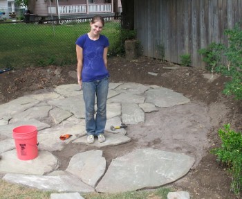 Our DIY flagstone patio is coming together!