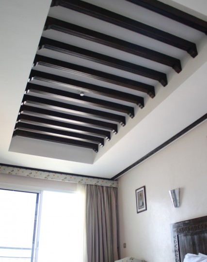 Cedar detailing in the hotel ceiling.