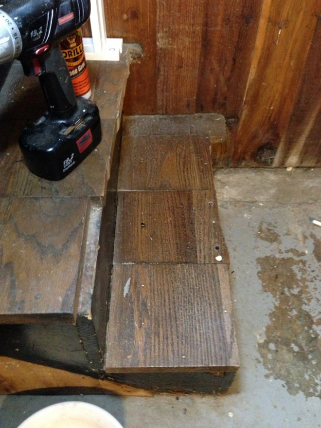 Repaired basement stair. Repaired basement stair.