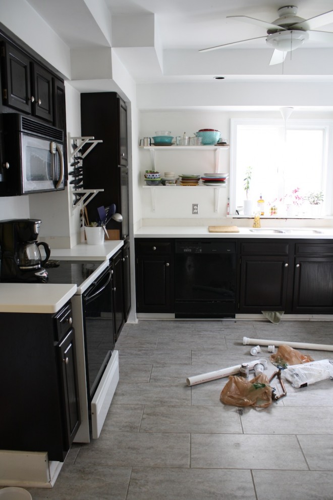 New countertop, and a faint sign of our old backsplash. New countertop, and a faint sign of our old backsplash.