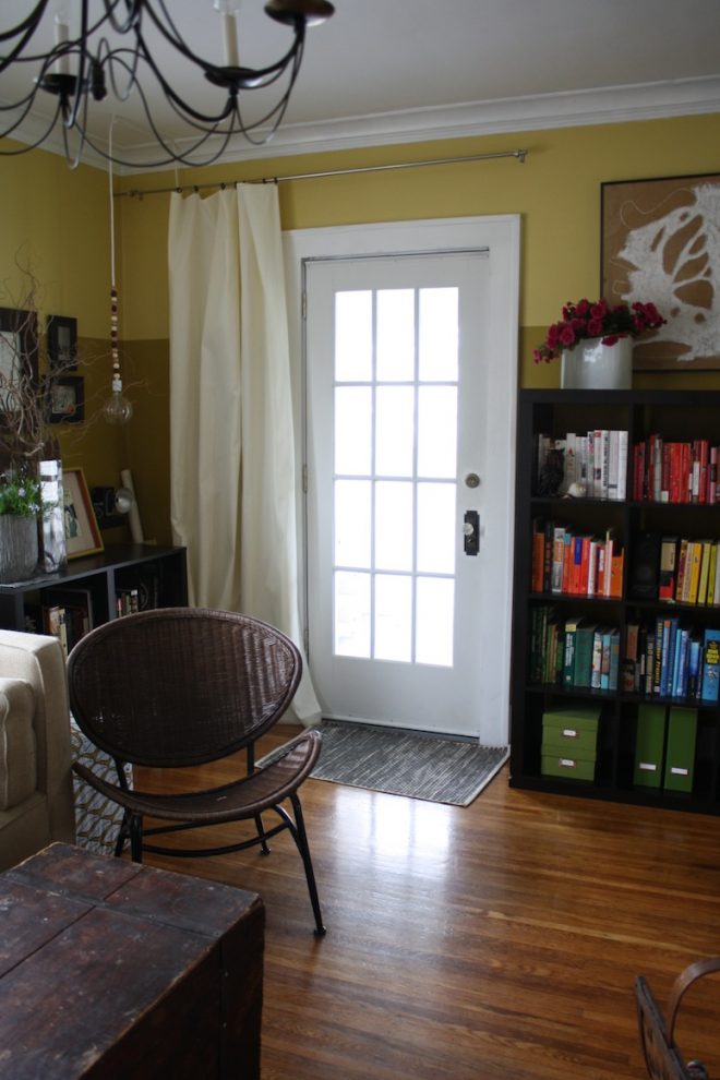 That khaki-ish curtain. Out with it, let it find a better home. That khaki-ish curtain. Out with it, let it find a better home.