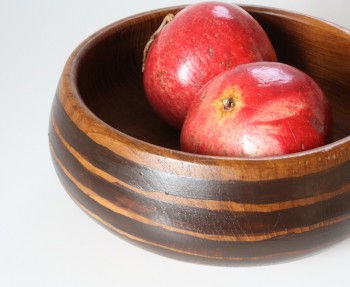 Hand painted teak bowl, new stripes!