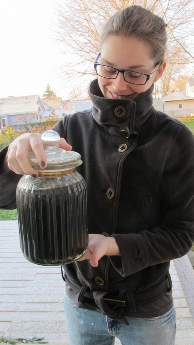DIY bulk stain made of steel wool and apple cider vinger.