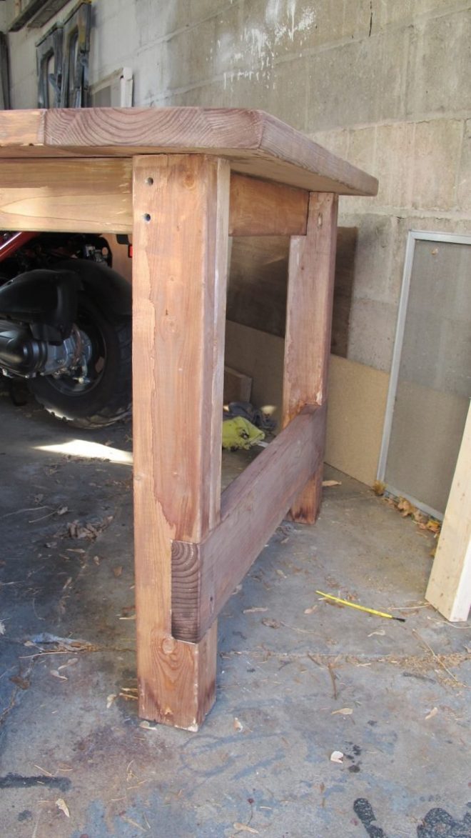 The stain took much differently to this leg which received heavy sanding in a specific area.
