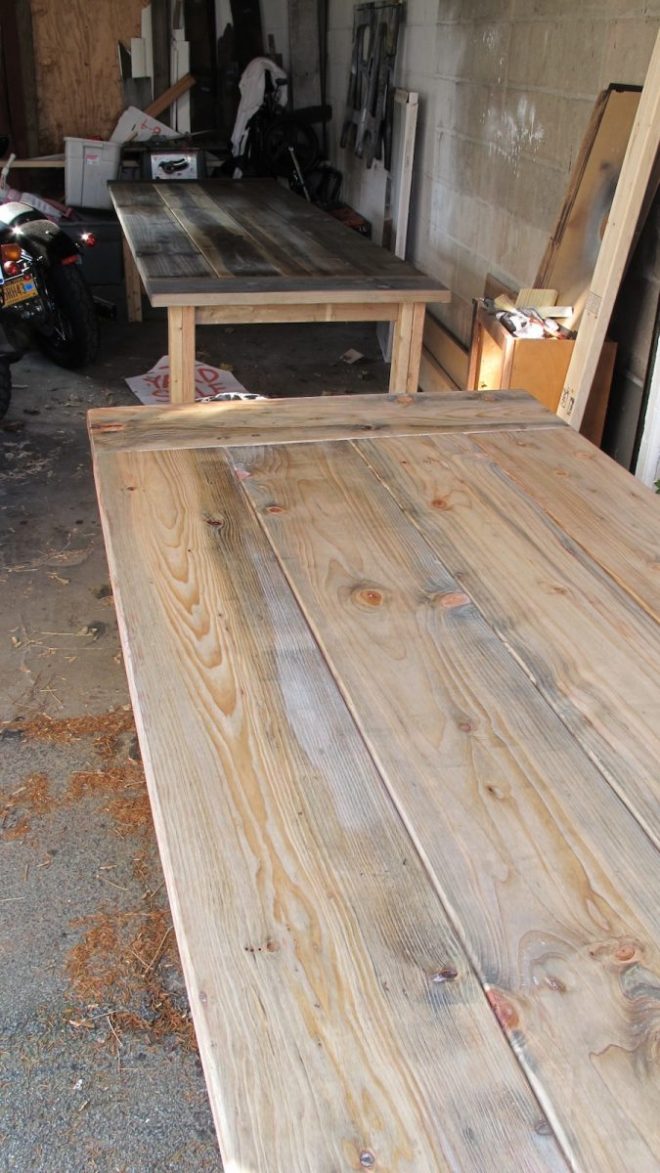 Two tables, slightly different stain finishes.