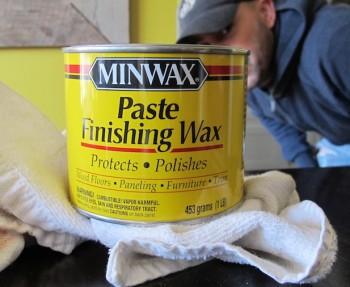 Minwax Paste Finishing Wax to seal our pine wedding tables.