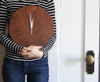 Our 13" Walnut Clock from Crate & Barrel.